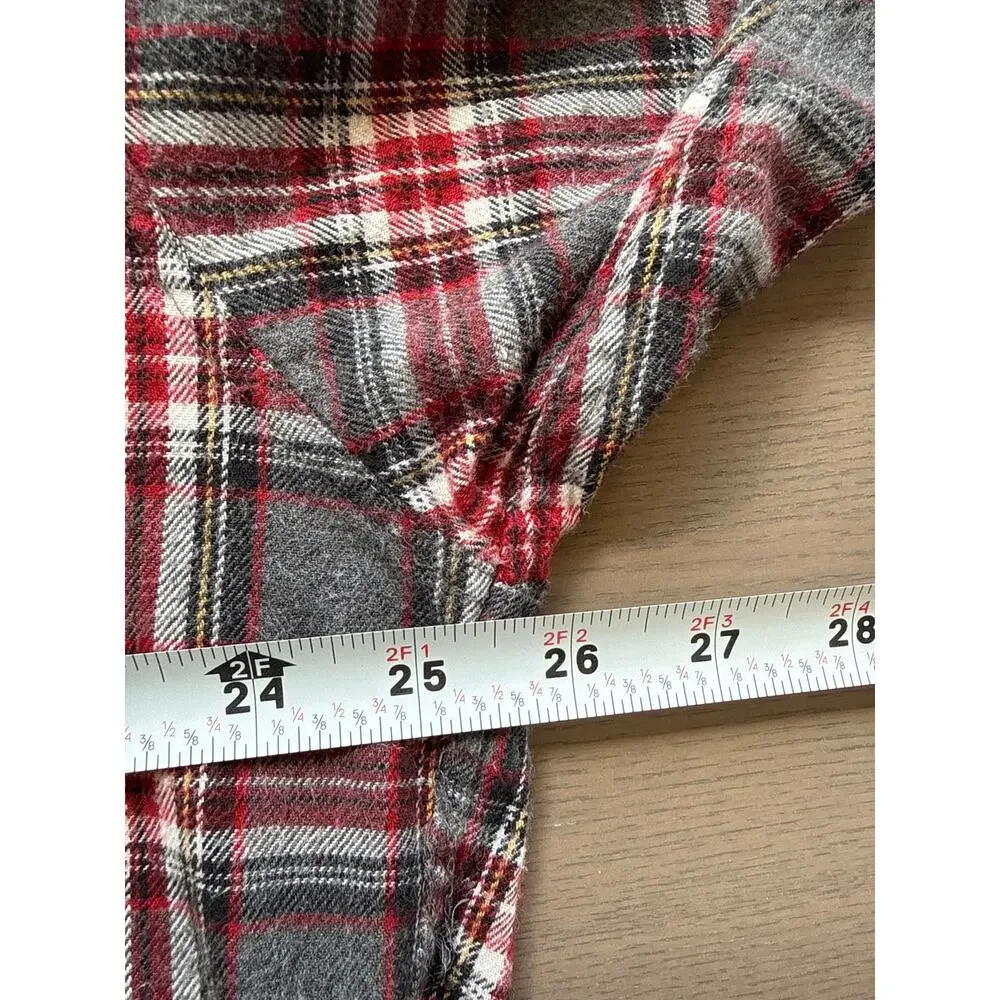 J. Crew Vintage Oarsman Red Gray Plaid Flannel Shirt Size Large Tall